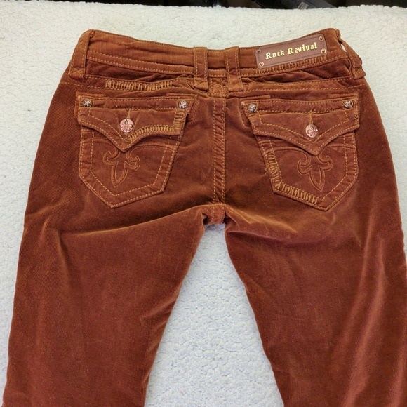 Rock Revival Jen Skinny Corduroy Pants Rust Brown RJ8156S39 Womens Size 29 - Picture 5 of 8